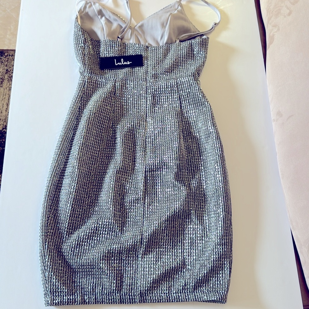 LULUS. Silver Sparkling Mini Dress. Size Extra Small. - Picture 4 of 8